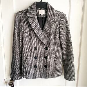 LOFT Cotton Wool Blend Double Breasted Peacoat Winter Pea Coat Buttons XS Black